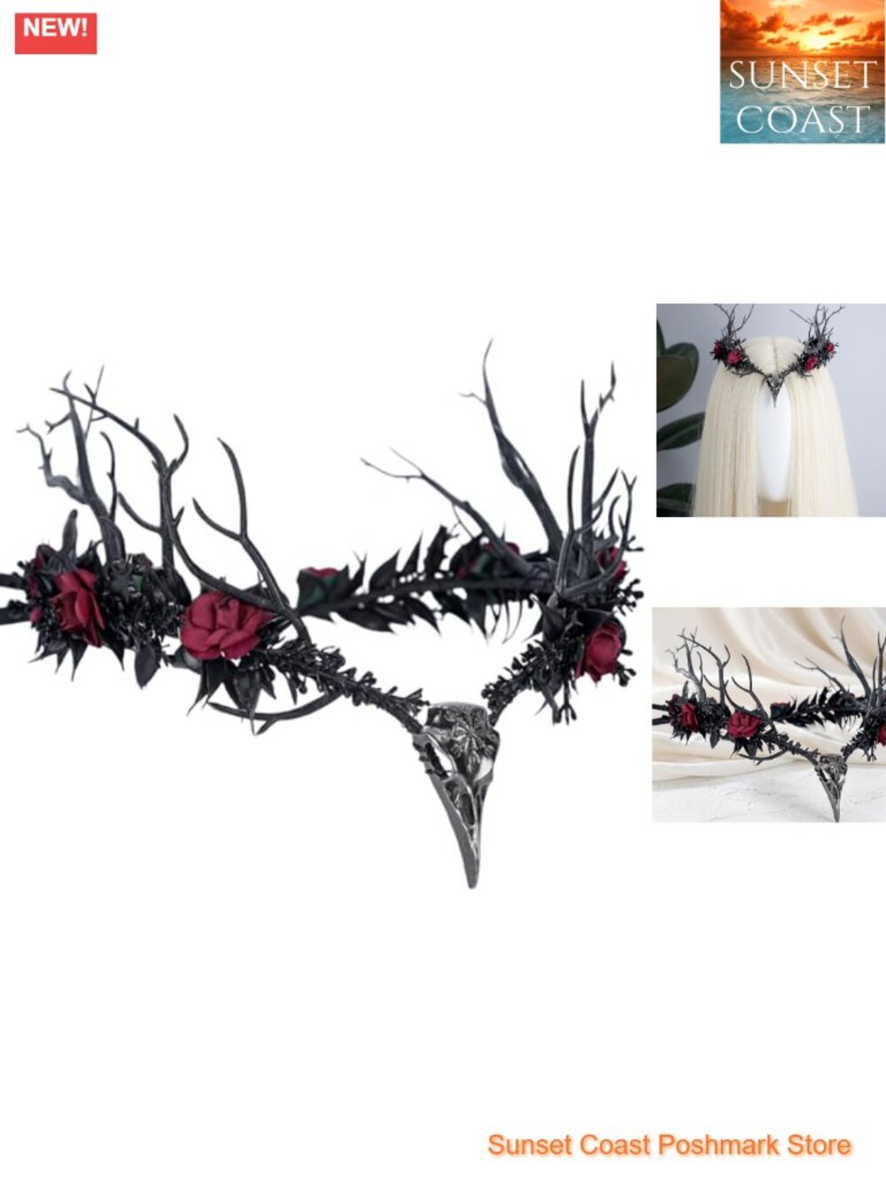 Gothic Flower Raven Crown Elf Circlet Witch Headdress Rena Fair Cosplay